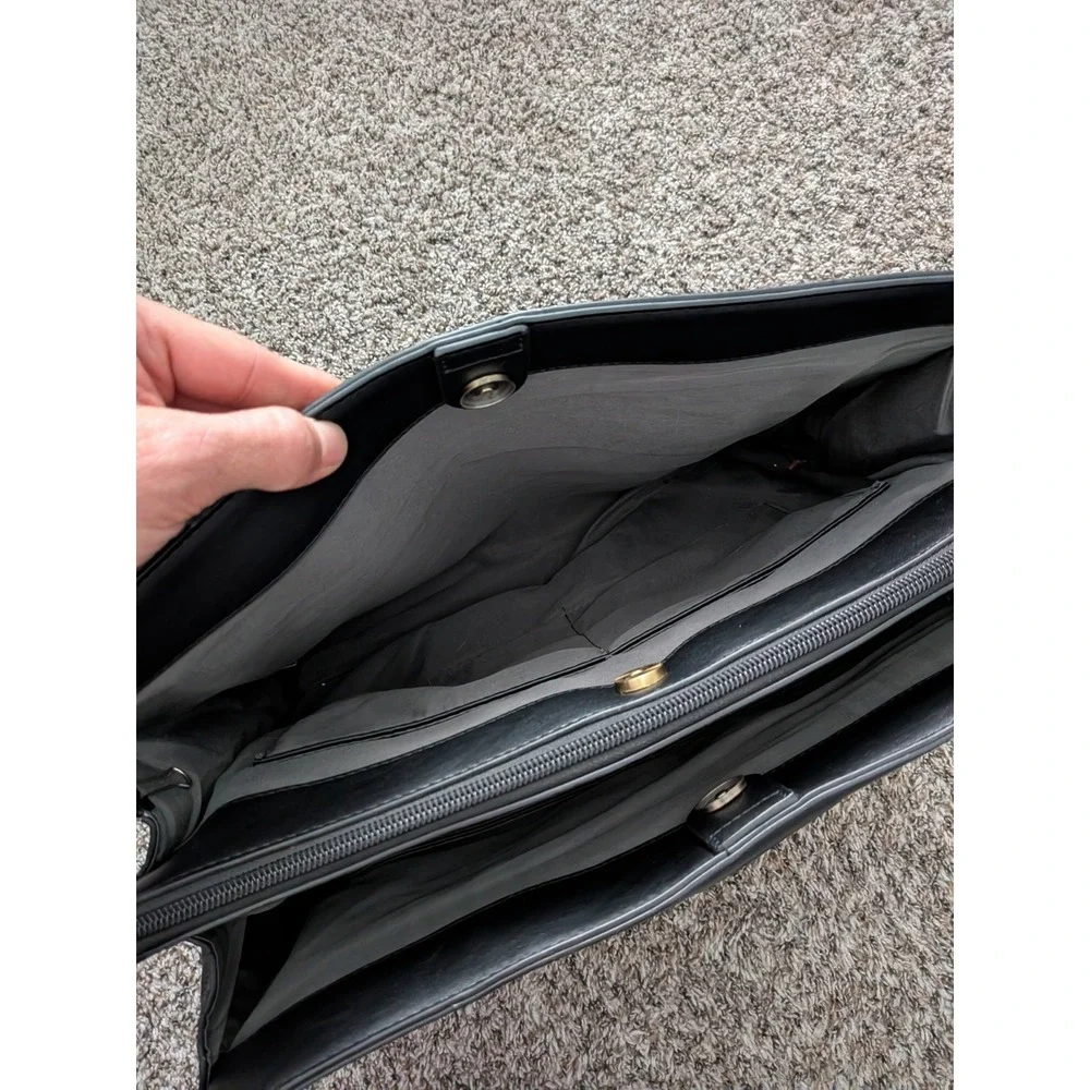 Missnine‎ Leather Tote Bag Business Bag Black w/ Shoulder Strap